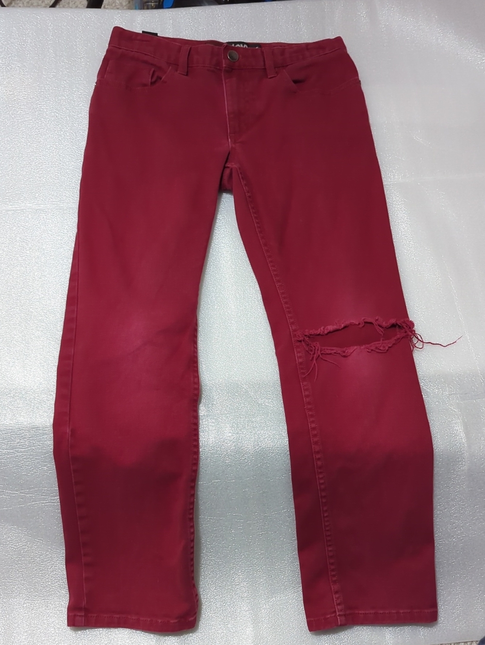 Boy's Tony Hawk Maroon Skinny Jeans with Distressed Knee Size 14